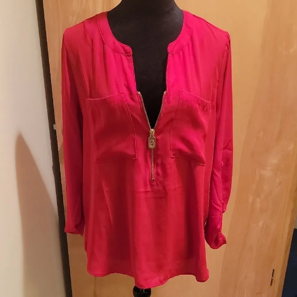 Michael Kors Vibrant Red Blouse with Gold Accents